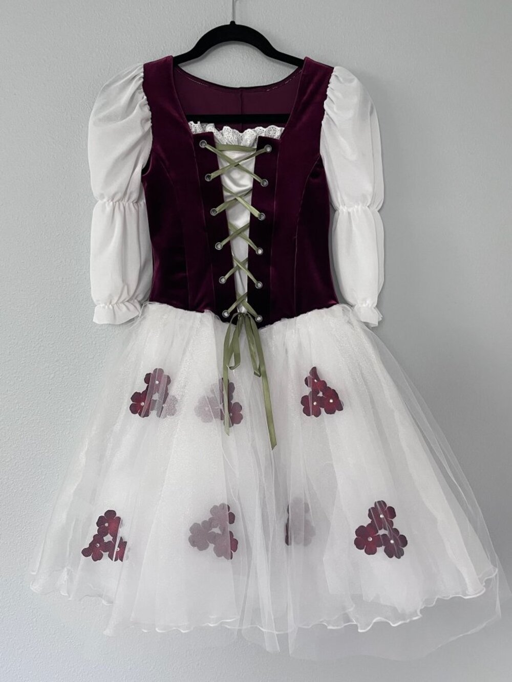 Burgundy & White Floral Tulle Dance Costume | Character/Ballet Performance Dress